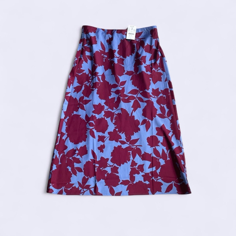 J. Crew A-Line Skirt in Blue and Burgundy Floral